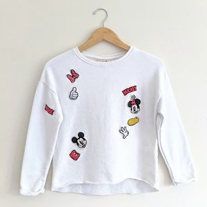 ZARA Mickey Mouse Cropped Raw Hem Pullover